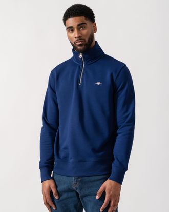 GANT Mens Half Zip Regular Fit Sweatshirt in Dark Blue Cotton - Size X-Large