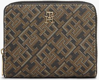 Tommy Hilfiger Womens Monogram Print Medium Zip Wallet - Black Mix