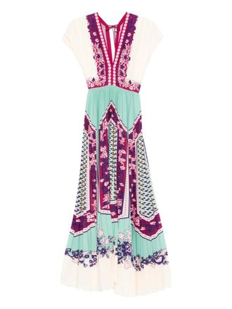 La DoubleJ V-neck floral pleated midi dress - Beige