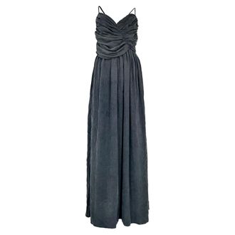 Zimmermann Pre-owned Womens V-Neck Gathered Maxi Dress in Grey Viscose - Size X-Small/Small