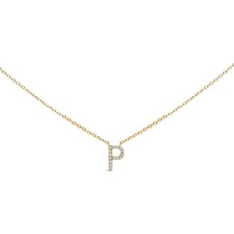 House of Brilliance 10K Yellow Gold Diamond Accent A-Z Block Initial Pendant Necklace in Yellow Gold | P at Nordstrom