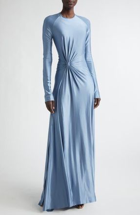 Victoria Beckham Twist Waist Long Sleeve Jersey Gown in Stone at Nordstrom, Size 6 Us