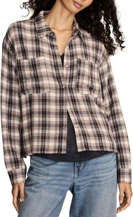 Lucky Brand Plaid Crop Button-Up Shirt in Cream Plaid at Nordstrom, Size Xx-Large Regular