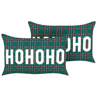 Beliani Beliani - Conjunto De 2 Cojines De Tela De Poli&eacute;ster Patr&oacute;n De Tart&aacute;n Navide&ntilde;o 30 X 50 Cm Verde Joycandy