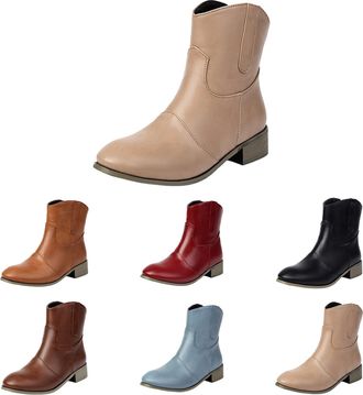 Generic Ankle Boots for Women UK Low Kitten Heel Close Pointed Toe Boots Short Bootie Slip-On Classic Dress Wedding Office Riding Shoes Back Zipper Fall Short