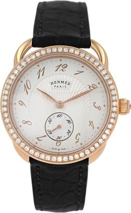 Herm&egrave;s Pre-owned Hermes Arceau Ecuyere Automatic Diamond White Dial Ladies Watch AR6.671.221.MHA