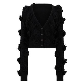 Philipp Plein Truien & Vesten, Dames, Zwart, S, Wol, Cardigan Kort Roses