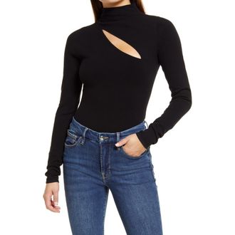 Good American Slit Neck Sweater Bodysuit in Black001 at Nordstrom, Size Large