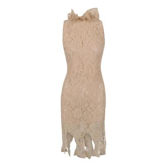Giuseppe Di Morabito Kanten jurk met sculpturale halslijn - Dames - Feestkleedjes - Beige - S - Kleedjes