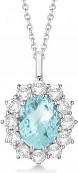 Allurez Oval Aquamarine & Diamond Pendant Necklace 14k white Gold (3.60ctw)