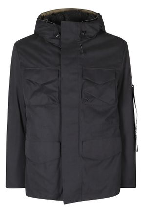 Outhere Field Jacket-Style Coat in Coated Cotton with Flap Pockets