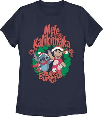 Lilo & Stitch Womens Lilo & Stitch Mele Kalikimaka Christmas Graphic T-Shirt in Navy Blue at Nordstrom, Size Medium
