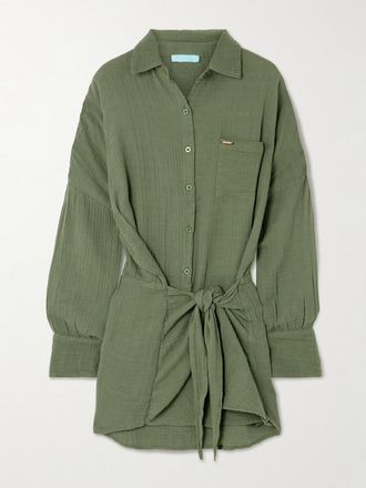 Melissa Odabash Abito Chemisier Mini In Garza Di Cotone Increspata Con Incrocio Sara - Verde