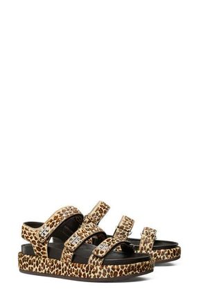 Tory Burch Kira Slingback Platform Sport Sandal in Leopard Print Calf Hair/silver at Nordstrom, Size 10.5