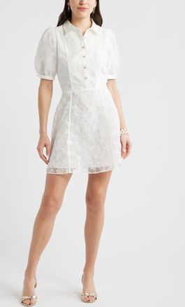 Chelsea28 Floral Embroidered Puff Sleeve Minidress in Ivory Cloud at Nordstrom, Size X-Small