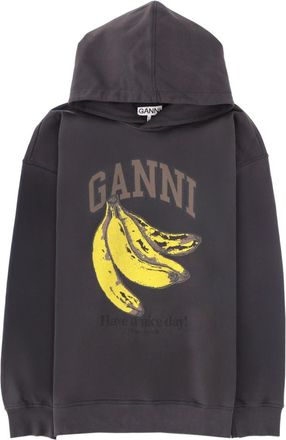Ganni Black Graphic Hood Sweatshirt