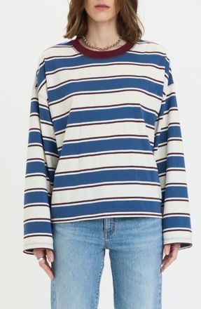 Daze Salinas Stripe Cotton Blend Long Sleeve Top in Cove Stripe at Nordstrom, Size X-Small