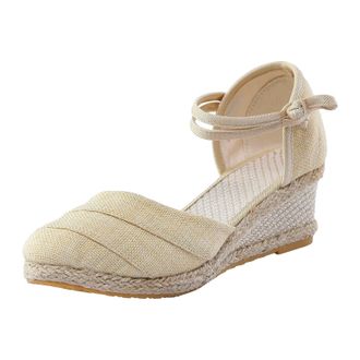 Generic Serria Low Wedge Espadrilles Summer Sandals for Women Wide Fit Orthopedic Sandals Arch Support Closed Toe Mid Heel Sandals Strappy Party Shoes Comfort