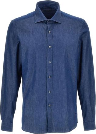 Fay Blauwe Denim Overhemd met Franse Kraag - Heren - Casual Overhemden - Blauw - L - Denim - Overhemden