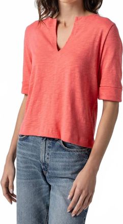 Lilla P Cuffed Elbow Sleeve V-Neck Tee In Reef