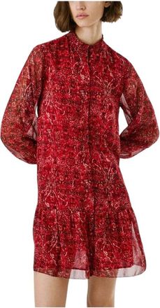 Pepe Jeans London Bohemian Bloemenjurk met Ruches - Dames - Korte kleedjes - Rood - XS - Kleedjes