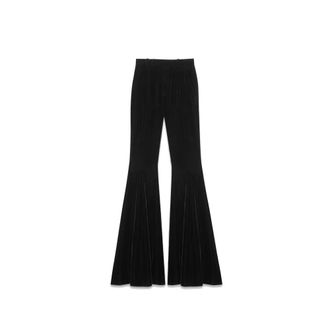 Saint Laurent Wijde broek van Cupro Fluweel - Dames - Broeken - Zwart - Maat: M Zijde