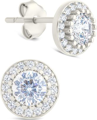 Sterling Forever Sterling Silver Round Cut Brilliant Halo Studs