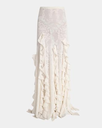 Gabriela Hearst Garnet Silk-Wool Lace Knit Ruffled Maxi Skirt