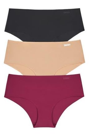 DKNY Litewear Cut Anywear 3-Pack Hipster Panties in Black/Glow/Red Plum at Nordstrom Rack, Size X-Large