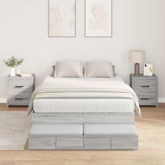 vidaXL Cama Con Almacenamiento Gris Sonoma 120 Cm Madera Contrachapada Vidaxl