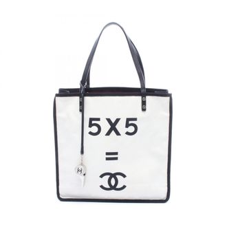 Chanel Black White Canvas Leather Handbag Tote Bag (Pre-Owned)