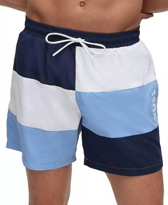 HUGO BOSS Standard Court Color Block Swim Trunks In Blue