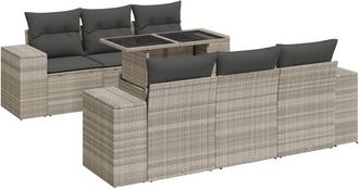 vidaXL Set De Sof&aacute;s De Jard&iacute;n 7 Pzas Con Cojines Rat&aacute;n Pe Gris Claro Vidaxl