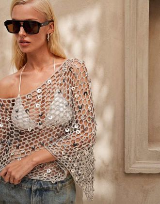 Motel Maliha - Poncho in maglia alluncinetto argento