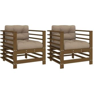 vidaXL Garden Chairs with Cushions 2 pcs Honey Brown Solid Wood Pine Vidaxl