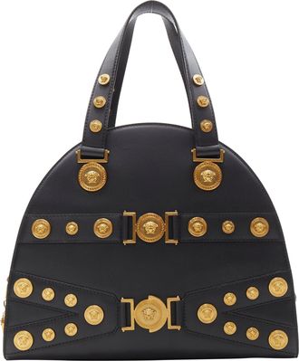 Versace 2018 Tribute 1992 gold Medusa stud bondage bowling shoulder bag