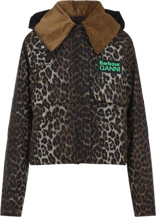 Ganni Leopard Anorak Wax Cotton Jacket-Donna