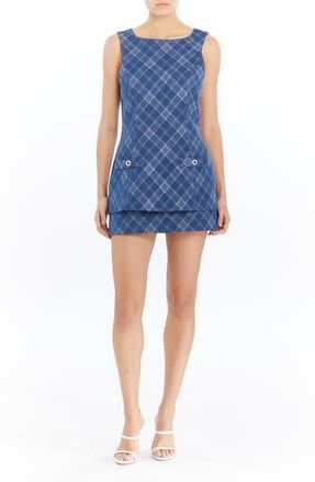 Amanda Uprichard Maven Plaid Cotton Blend Denim Skort Romper in Argyle Denim at Nordstrom Rack, Size Small
