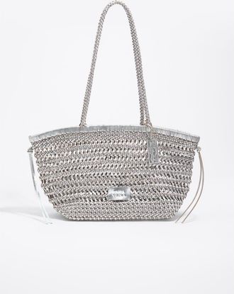 Bimba & Lola Plaited Leather Shopper Bag in Silver at Nordstrom
