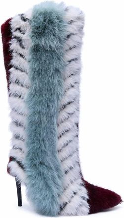 Azalea Wang Womens Fur Hidden Wedge Bootie In Briash Blue Multi