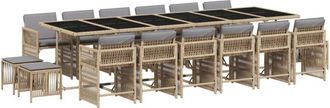 vidaXL Set Comedor De Jard&iacute;n 17 Pzas Con Cojines Rat&aacute;n Sint&eacute;tico Beige Vidaxl