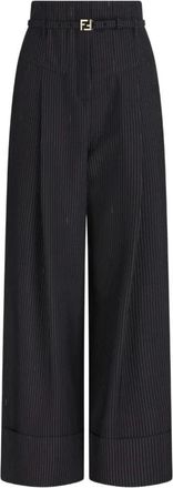 Fendi Wide Trousers, female, Blue, Size: S Pinstriped Wool Pants
