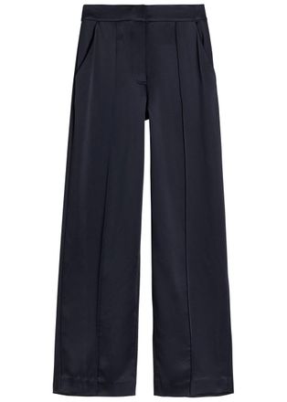 SIMKHAI Kyra Wide-leg Satin-crepe Trousers - Navy - 10 (UK14 / L)