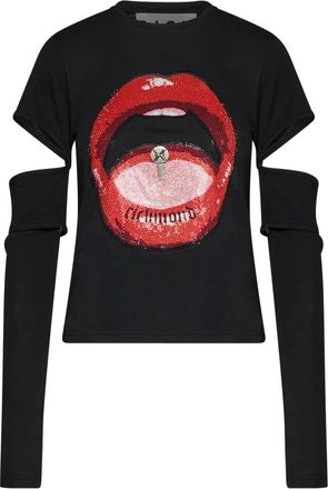 John Richmond Iconic Print Layered Top - Dames - Longsleeves - Zwart - M - Tops