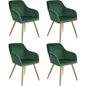 TecTake 4 Sillas de comedor aterciopeladas 58 x 62 x 82 cm verde oscuro/dorado