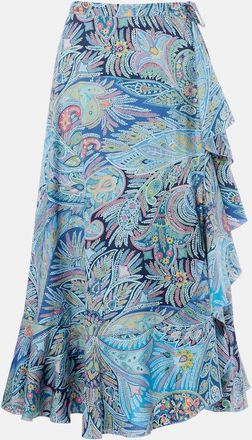 Etro Paisley ruffled cotton-blend midi skirt