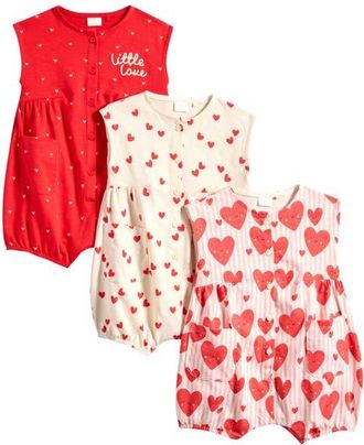 Next 3-Pack Cotton Heart Rompers in Red at Nordstrom, Size 9-12M