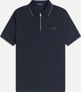 Fred Perry Mens Fred Perry Crepe Pique Zip Neck Polo Shirt Navy - Black - Size: 38