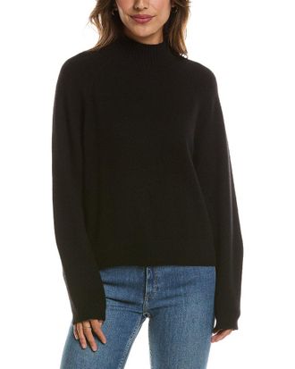Fort&eacute; Cashmere Mix Stitch Raglan Mock Neck 100% Cashmere Sweater