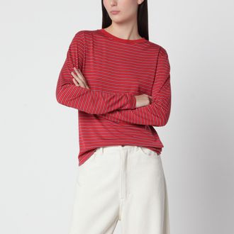 Auralee T-shirt rossa a righe in lana